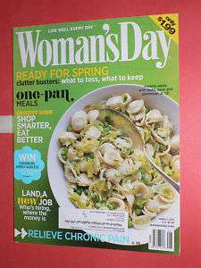 WOMANS DAY MAGAZINE APRIL 1, 2011 RECIPES PAIN RELIEF  
