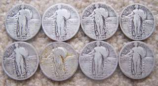 different Standing Liberty Quarters  