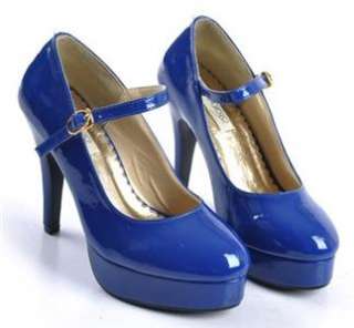 Stylish shoes glossy patent ankle strap platform pumps  