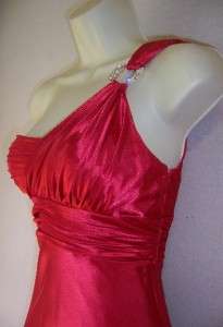   LOGAN Red One Shoulder Satin Ruched Formal Gown Dress 1/2  