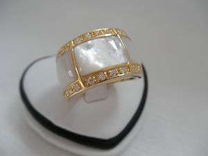 925er massiver Perlmutt  Silber Ring,vergoldet mit Zirkonia,Neu,21mm 