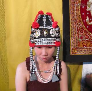 Simple Akha Thailand Hill Tribe Traditional Hat   Akka Head Dress 