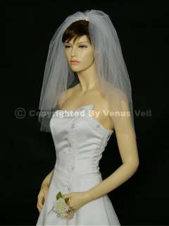 2T White Wedding Bridal Shoulder Cut Edge Tiara Veil  