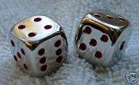 SOLID METAL   HIGHLY POLISHED DICE WITH RED DOTS  