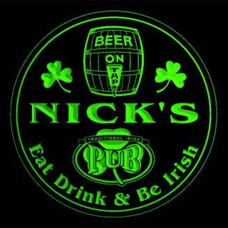 4x ccpa0309 g NICKS Irish Shamrock Pub Ale Bar Beer Engraved Coasters 