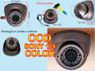 Telecamera Dome CCD Sony IR 24 Metallo Antivandalo Nuovo Modello 20/12 