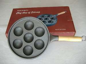 Aebleskiver pan cast iron with wooden handle NIB  