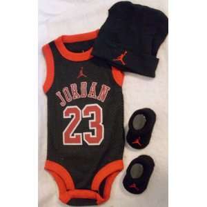 Nike Jordan Boy Girl 3 piece Infant Set, Lap Shoulder Bodysuit, Cap 