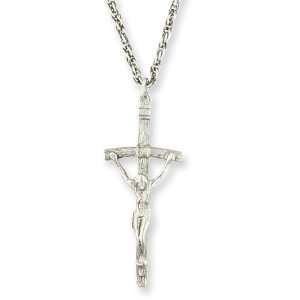    Silver tone Satin Papal Crucifix Necklace/Mixed Metal Jewelry