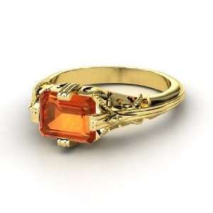  Acadia Ring, Emerald Cut Fire Opal 14K Yellow Gold Ring Jewelry