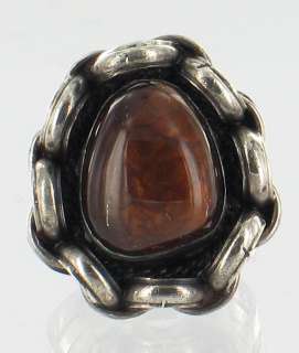 VINTAGE STERLING BIG MEXICAN FIRE AGATE RING SZ 7.5  