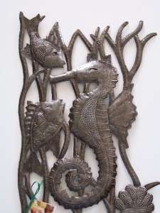 Haitian Metal Drum Wall Art Sea Horse & Fish 11x18  