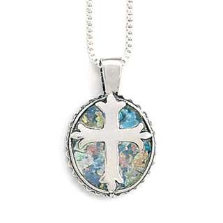 Sterling Silver Ancient Roman Cross Pendant Necklace  