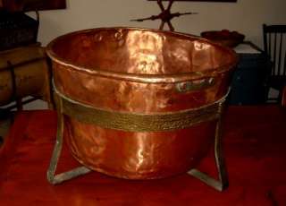 RARE Large Antique 18th C Copper Apple Kettle Cauldron Pot & Wrought 