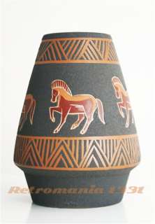 vase model 684 25 with black matt lava glaze handmade horses and greek 