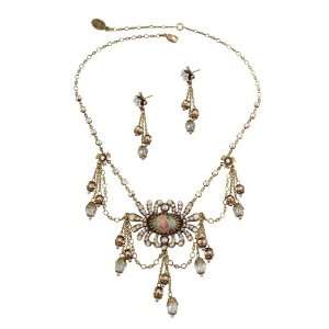 Michal Negrin Jewelry Set: Necklace, Adorned with Roses Cameo, Falling 