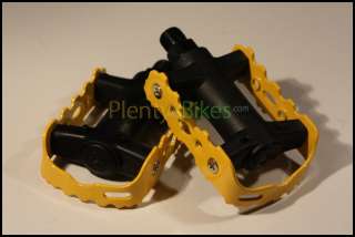   Metal Plastic Bike Bicycle Single Speed Racing Pedals Pedal Set Yellow