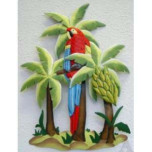  Banana Palm Tree Leaf Red Parrot Wall Art Decor: Home 