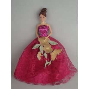   Pink Ball Gown with Large Flower Applique Made to Fit the Barbie Doll