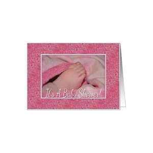 : Baby Girls Bare Foot Pink Blankets Baby Shower Invitation For Girl 