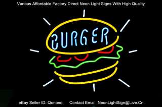 BURGER LOGO Hamburger FOOD STORE BEER BAR REAL GLASS NEON TUBE LIGHT 