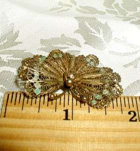   Antique 800 Silver Filigree Enamel Lace Butterfly Brooch Pin Signed