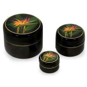  Lacquered wood boxes, Birds of Paradise (set of 3): Home 