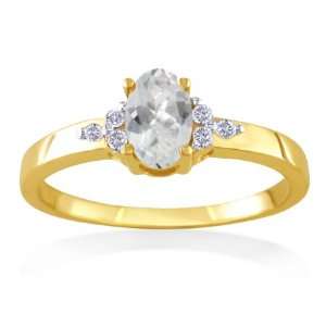  APRIL Birthstone Ring 14k Yellow Gold Diamond & White 