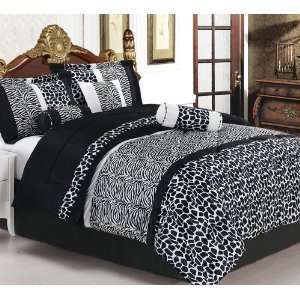   Black / White Zebra Style Comforter Set Plus a Pair Window Curtains
