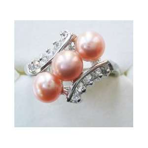   Freshwater Pearl Ring with Rhinestone   Pink Color