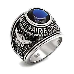   Ring   Mens 316L Stainless Steel US Air Force Blue Sapphire CZ (sizes