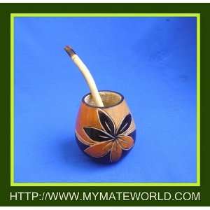    Yerba Mate Leaves Gourd + Bamboo Bombilla