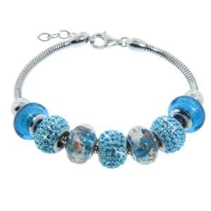 Italian Sterling Silver Bracelet with Turquoise Blue Murano Glass and 