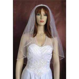    1T White Shoulder Rhinestone Edge Bridal Wedding Veil Beauty