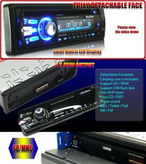 In Dash Car CD SD DVD Stereo Player Detachable Panel iPhone iPod Aux 