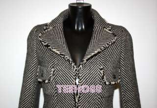 CHANEL Black White Wool Tweed Fantasy Jacket Blazer Skirt Suit FR38 