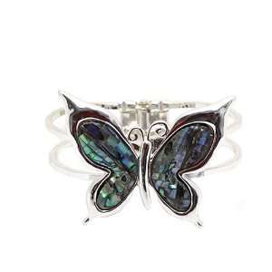  Butterfly Bangle Bracelet ; Silver Metal with Irridesence 