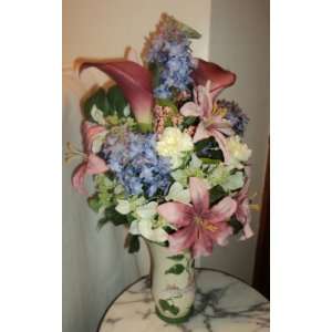  New Calla Lily & Lilac Mixed Silk Floral Centerpiece