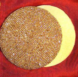 GOLD BEADED EMBROIDERED ROUND SATIN BACKED COASTERS  