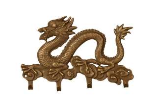 Asian Bronze Chinese Dragon Wall Mount Coat Hook Rack  