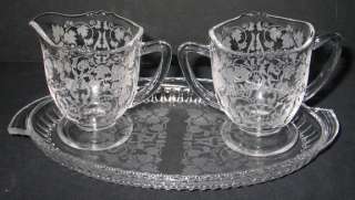 NEW MARTINSVILLE FLORENTINE GLASS SUGAR CREAMER & TRAY  