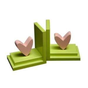 One World Kids BG00066590 Pink Heart Bookends   Lime Base  Pack of 2 