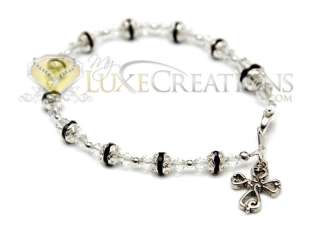 Swarovski Crystal Clear & Black Cross Rosary Bracelet  