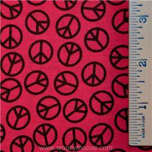   Black PEACE SIGN on Hot Pink DAVID Textiles Cotton Blend FABRIC 1/2 YD
