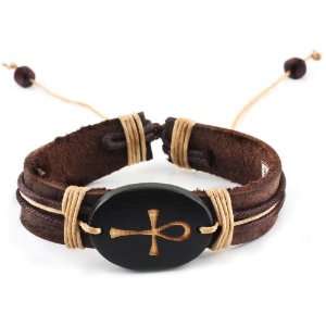    Trendy Celeb Genuine Leather Bracelet   ANKH Cross: Jewelry