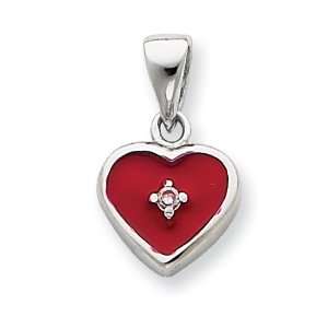  Sterling Silver CZ Red Enamel Heart Pendant Jewelry