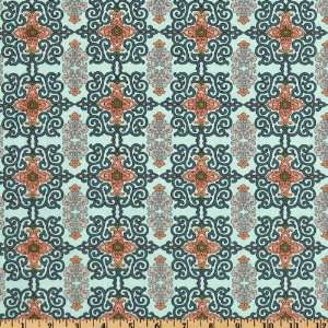   Market Bijoux Damask Aqua Fabric By The Yard Arts, Crafts & Sewing