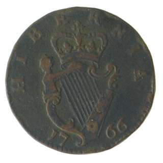 1766   Us Colonial   Ireland   1/2d Half Penny Coin   SKU# 4103  
