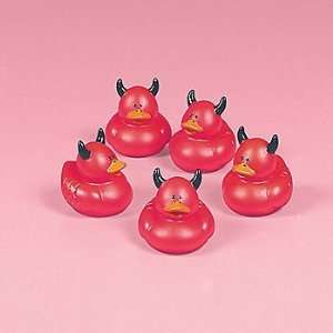  6 Red Devil Rubber Duckies Toys & Games