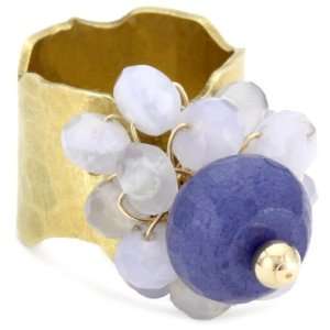  MINU Jewels Blue Jade Bubble Gold Adjustable Ring, Size 7 
